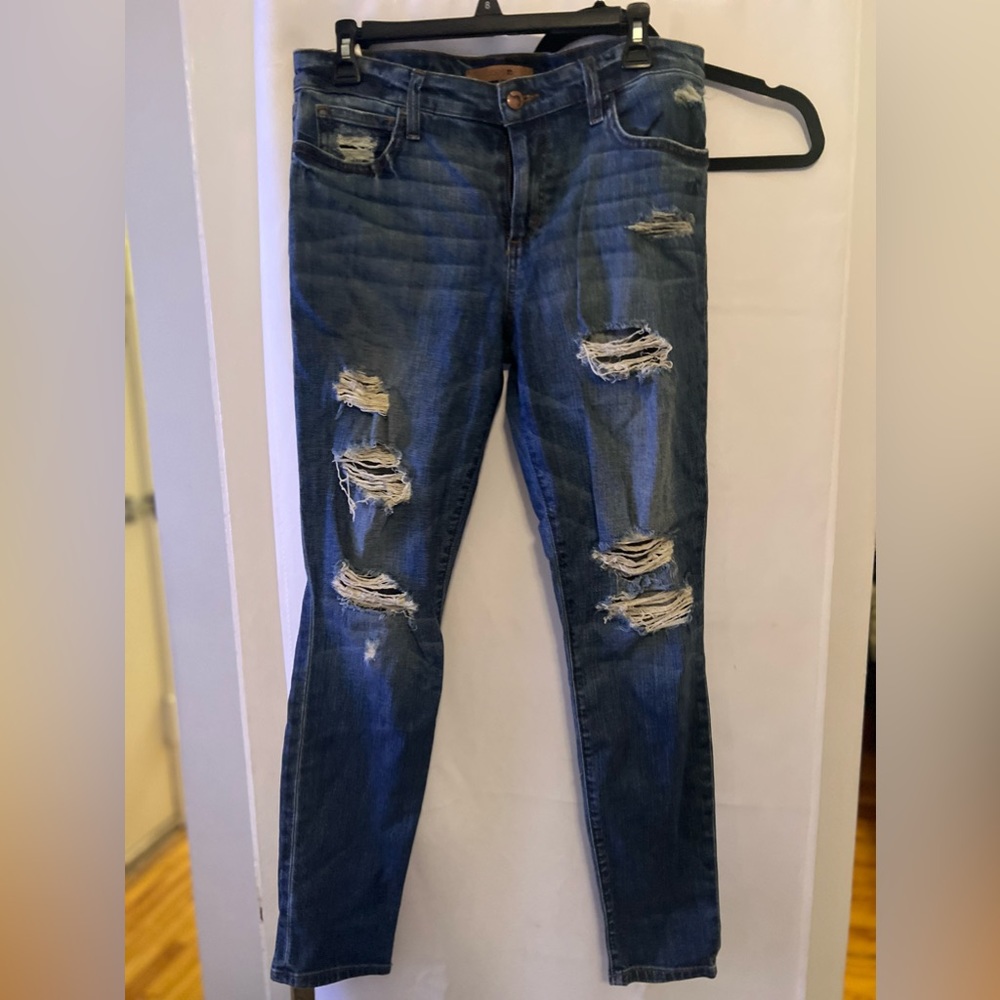 Distressed joes jeans. Mid-wash lightly worn